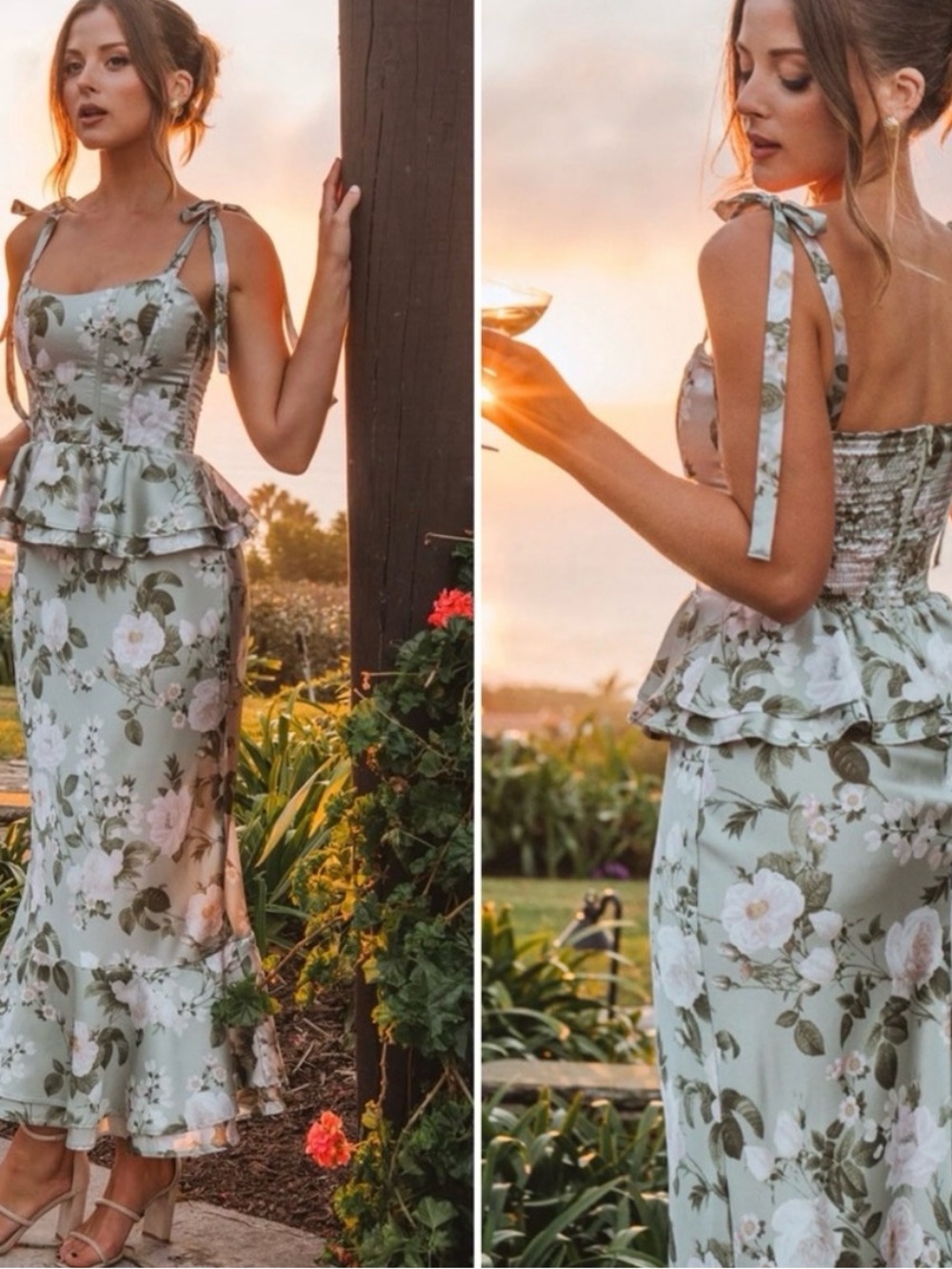 $299 Show Me Your MuMu Mint Floral Tie-Strap Maxi Dress